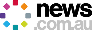 Logo for news.com.au featuring a circular arrangement of colorful squares on the left and bold black and grey text reading "news.com.au" on the right.